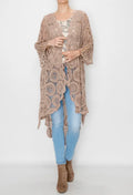 High-Low Crochet Cardigan With Scalloped Edges - Taupe