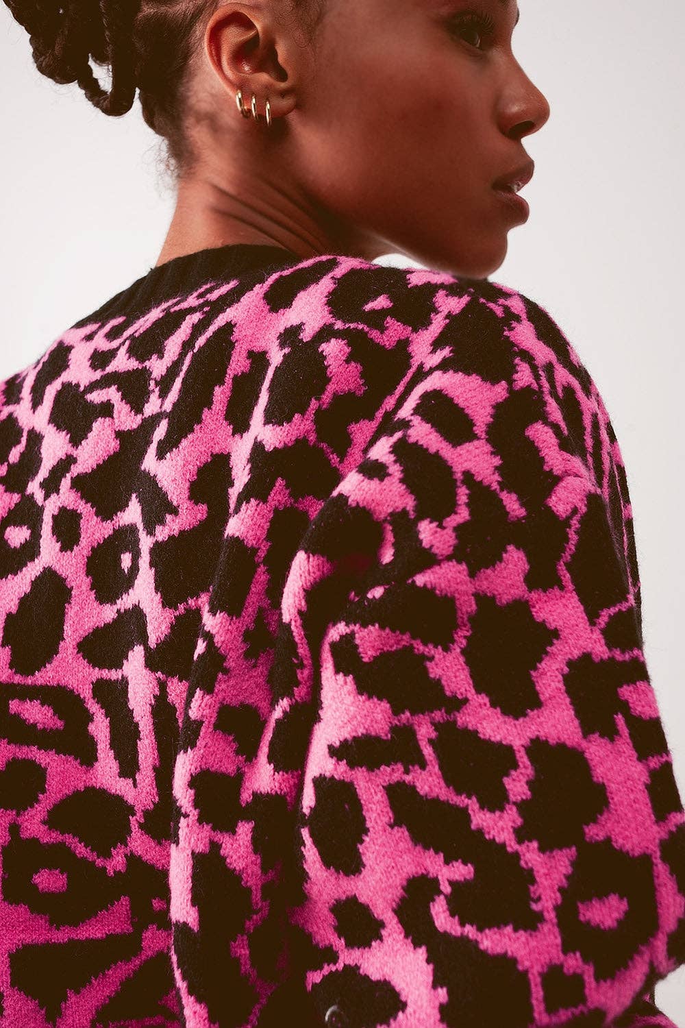 Cropped Cardigan- Pink/Black