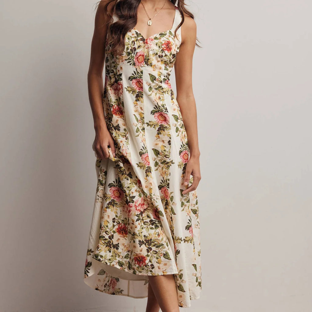 Floral Print Midi Dress- Cream