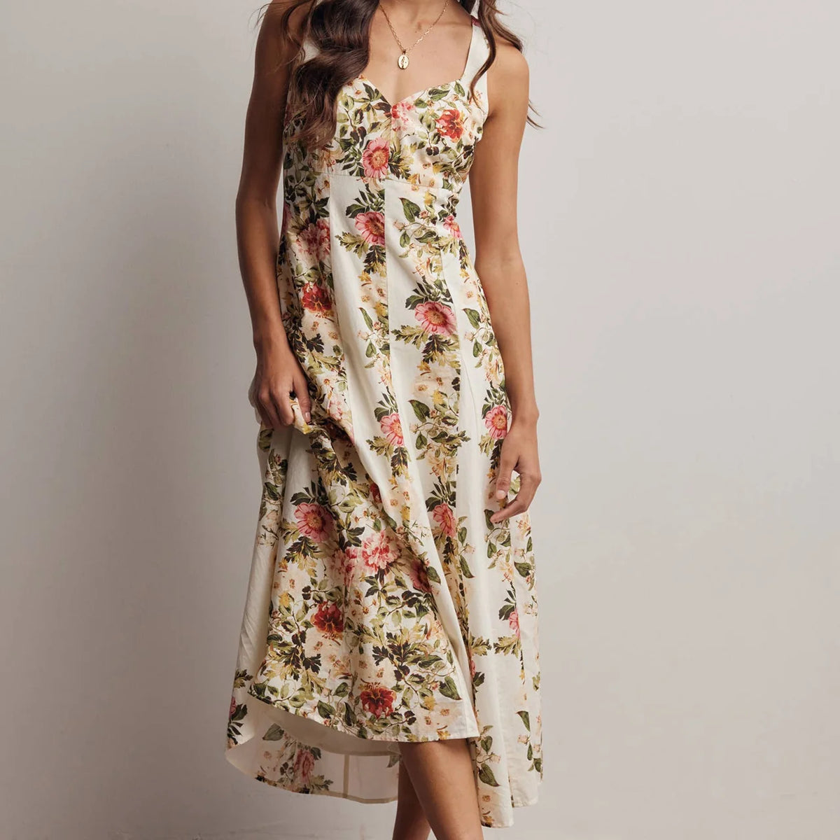 Floral Print Midi Dress- Cream