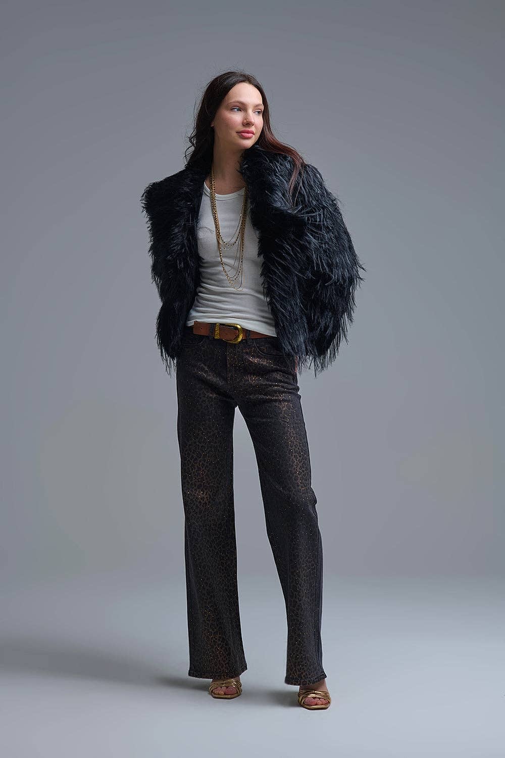 Leopard Print Straight-Leg Jeans- Black