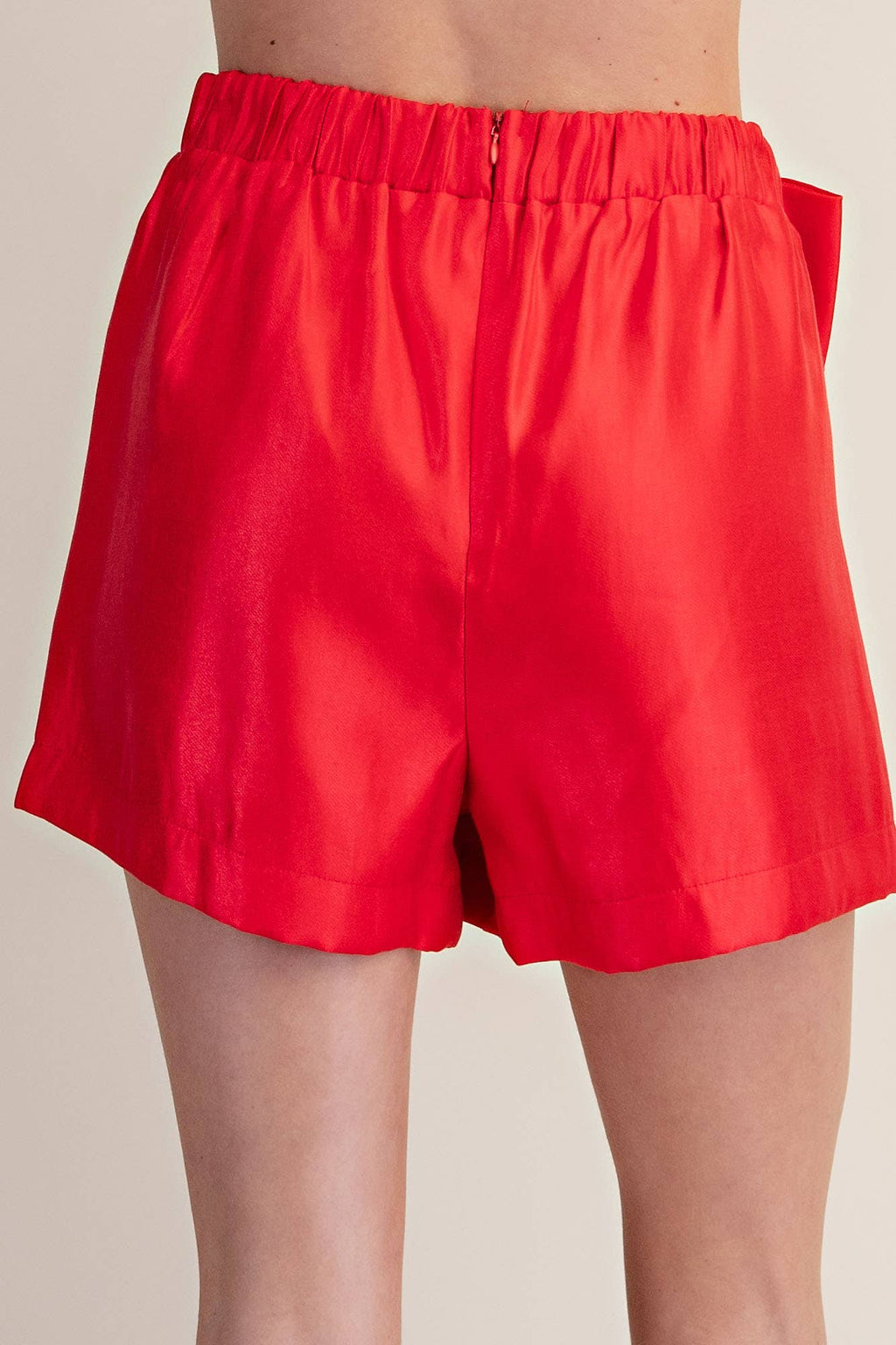 Bow Shorts High Waist Pleated- Red