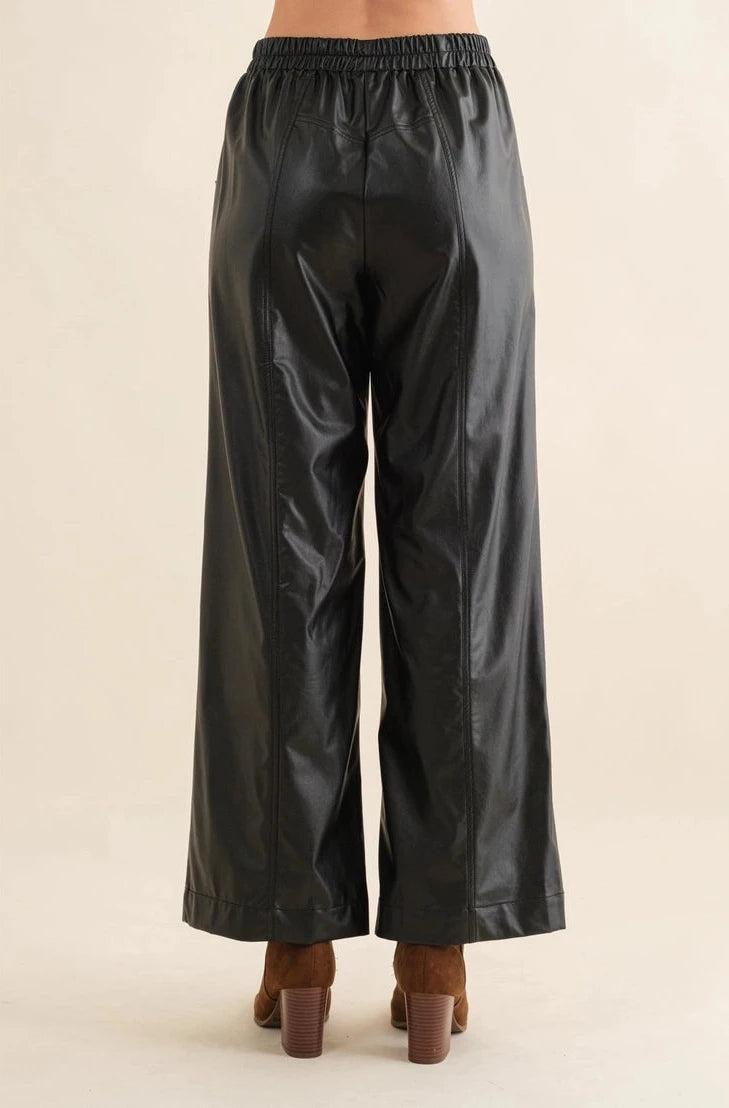 Plus Size Leather Wide Leg Cropped Pants