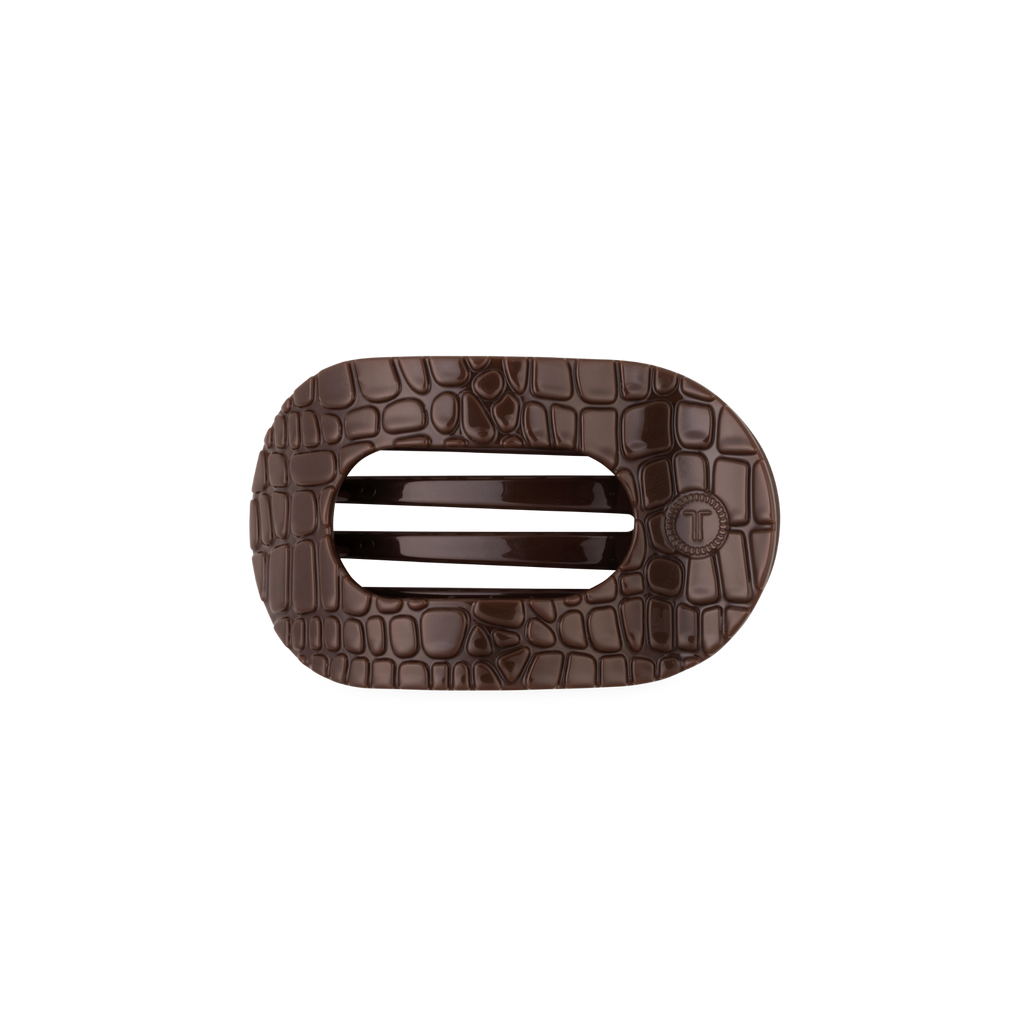 Flat Round Hair Clip- Brown Crocodile