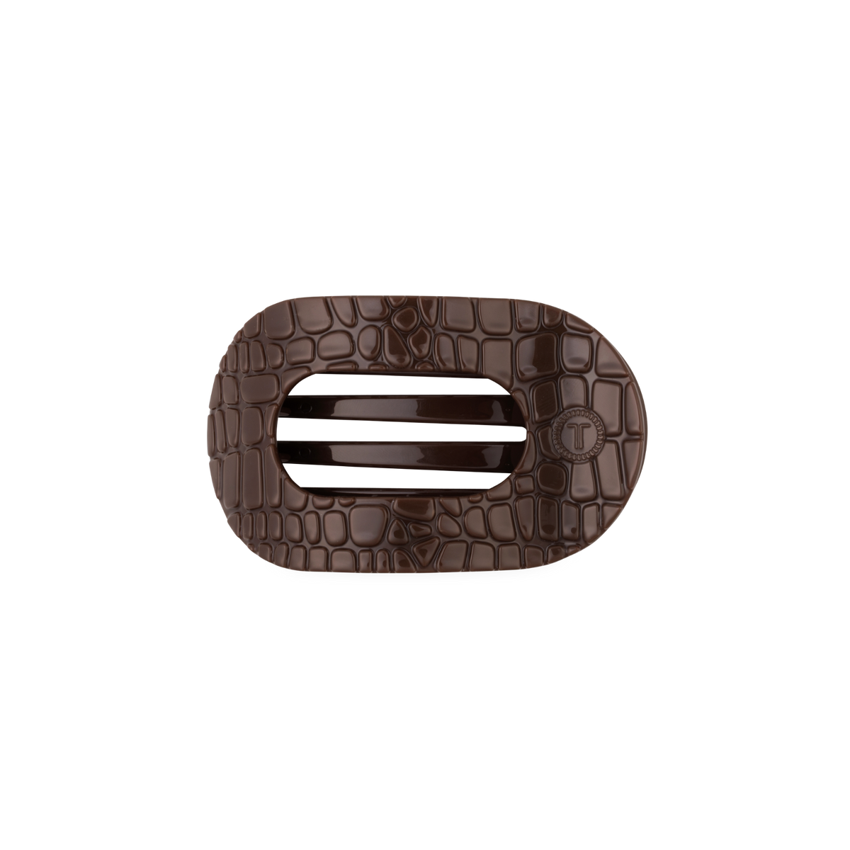 Flat Round Hair Clip- Brown Crocodile