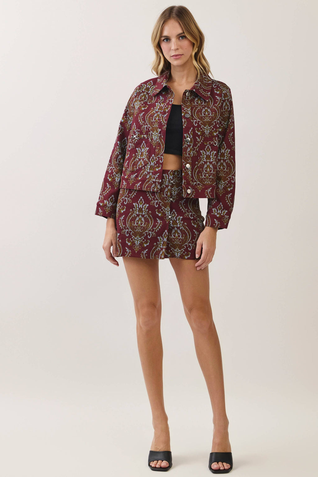 Paisley Print Utility Jacket- Burgundy