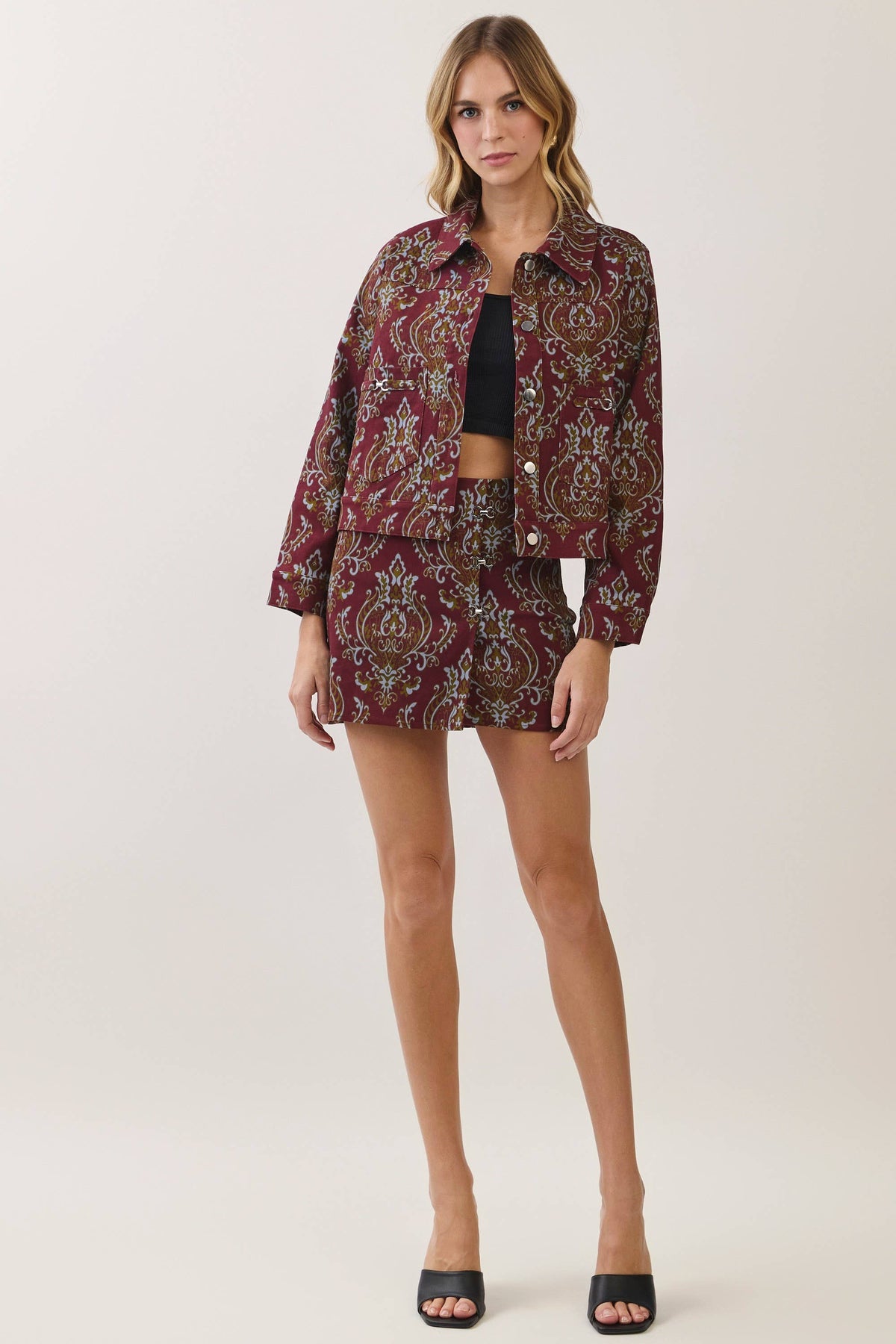 Paisley Print Utility Jacket- Burgundy