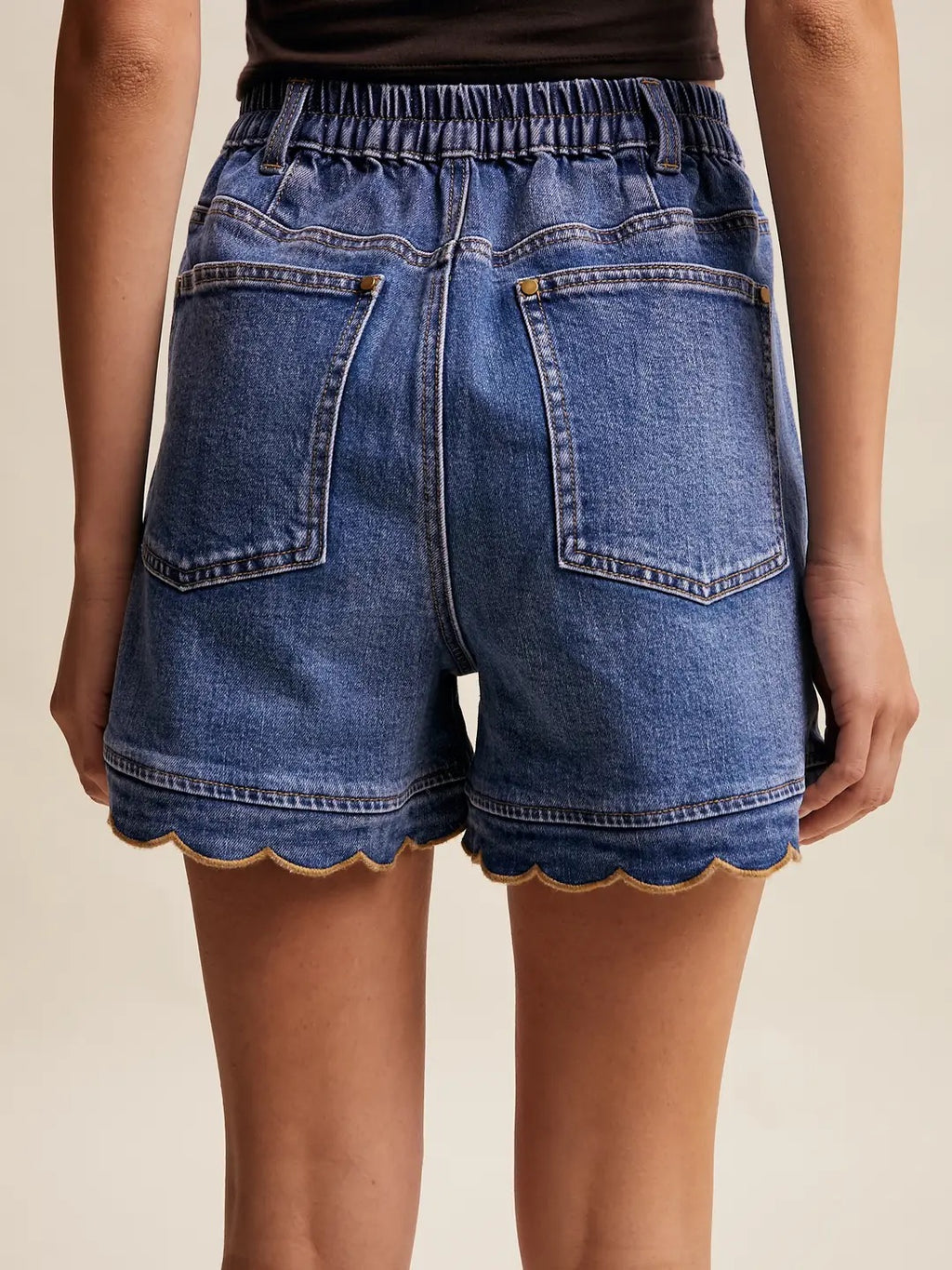 Scallop Trim High Waisted Denim Shorts