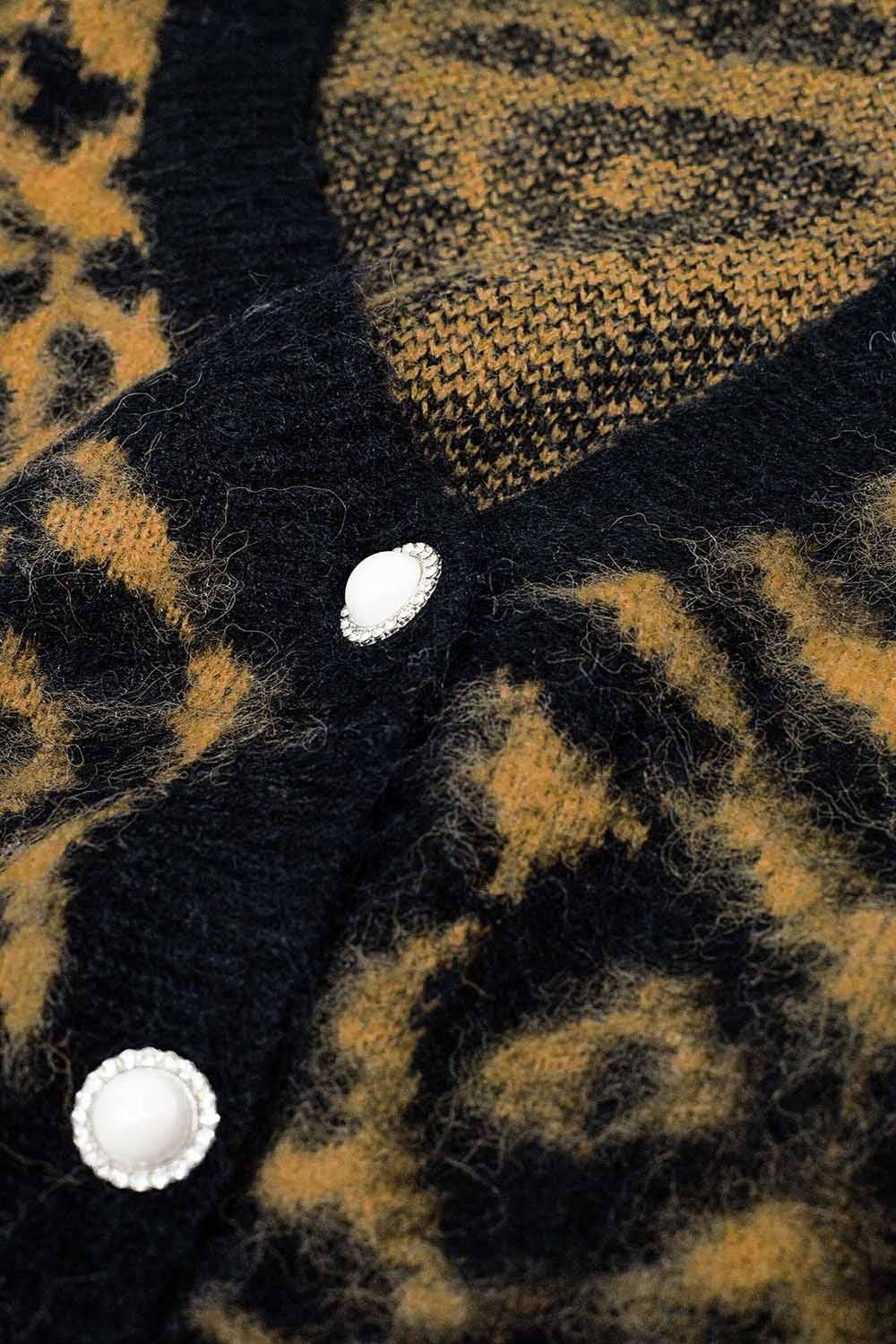 Leopard Print Wool Cardigan- Black/Brown