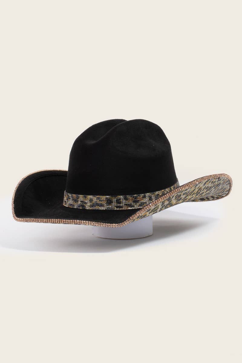 Pave Leopard Print Rhinestone Western Cowboy Hat- Black