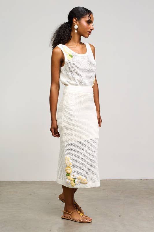 Crochet Knit Skirt With Lemon Applique