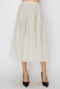Sparkly Skirt With Mesh Layer - Beige