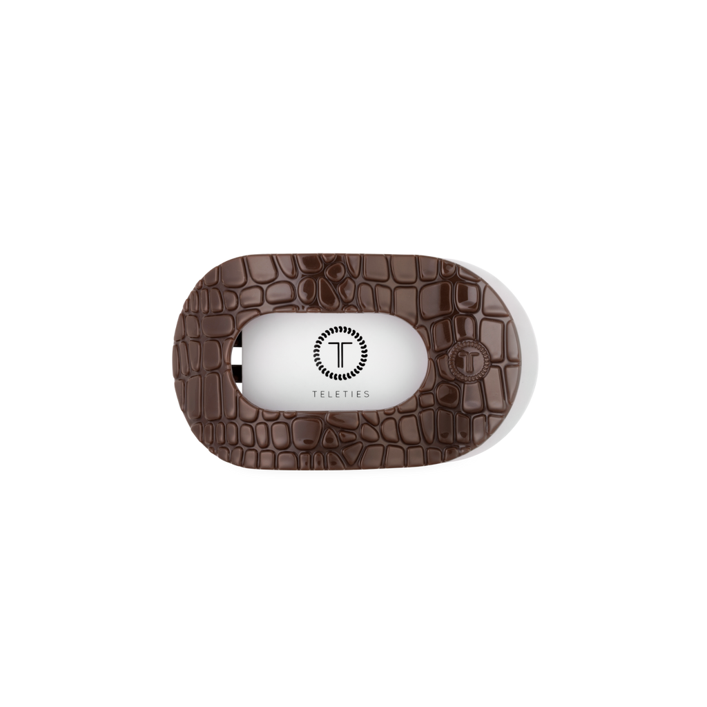 Flat Round Hair Clip- Brown Crocodile
