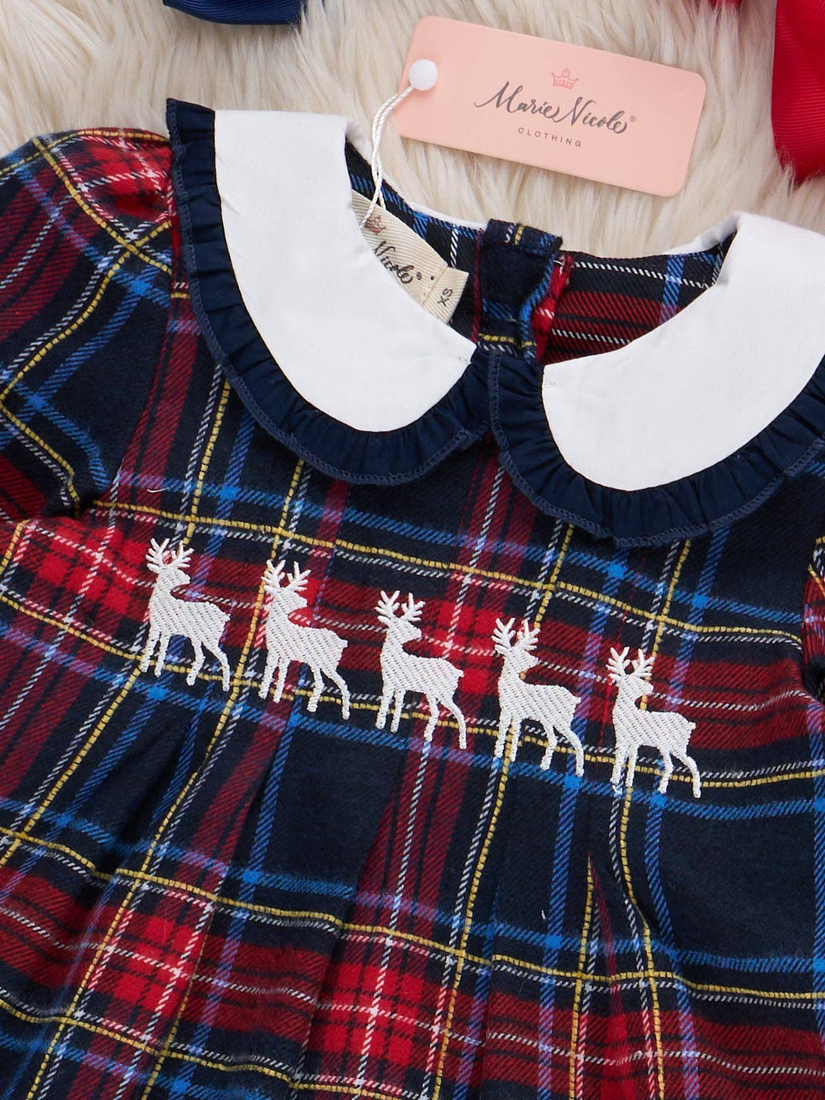 Christmas Reindeer Plaid Dress- Red/Blue