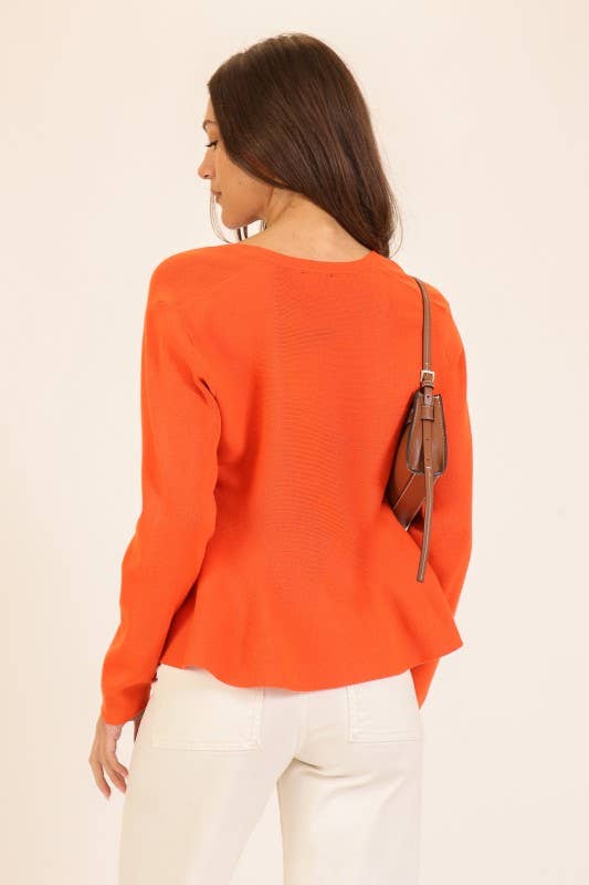 Flare Front Knit Cardigan- Orange