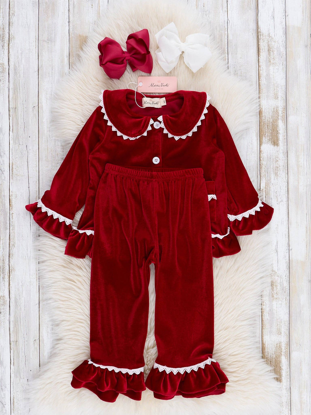 Christmas Boys & Girls Velvet Pajamas- Red