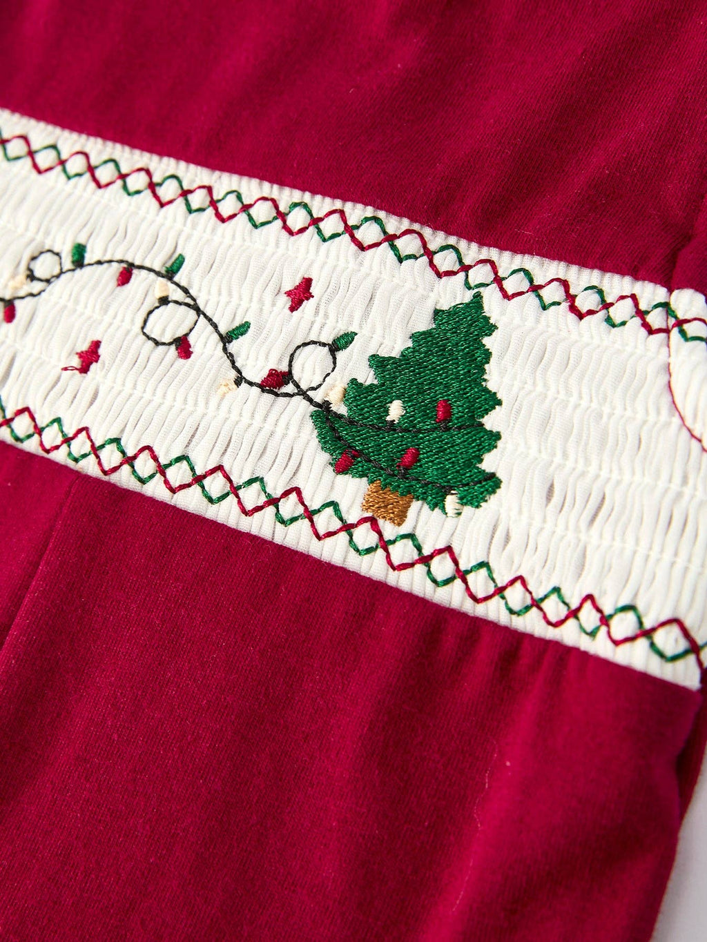 Christmas Tree Dog Embroidered Romper- Red