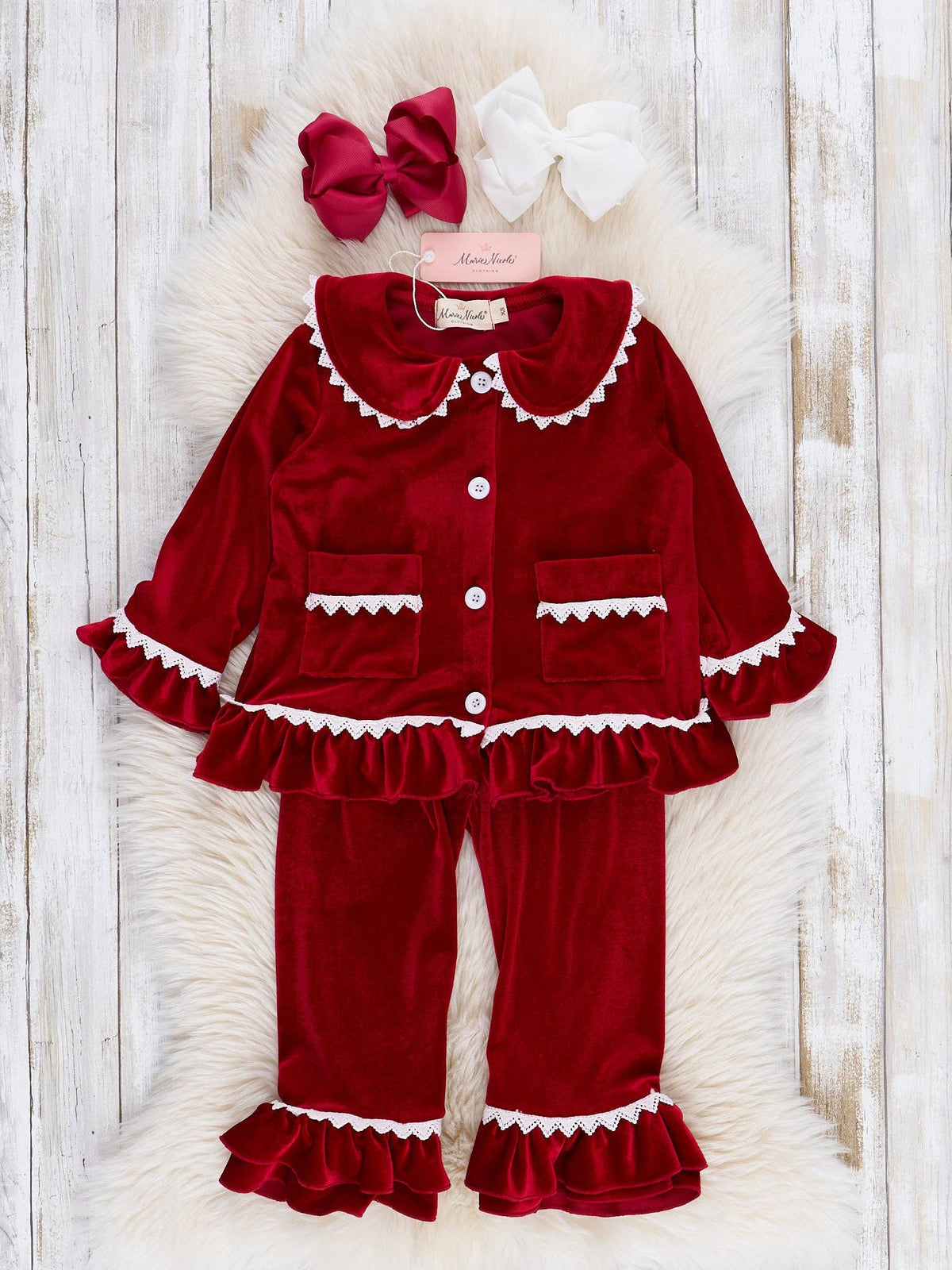 Christmas Boys & Girls Velvet Pajamas- Red