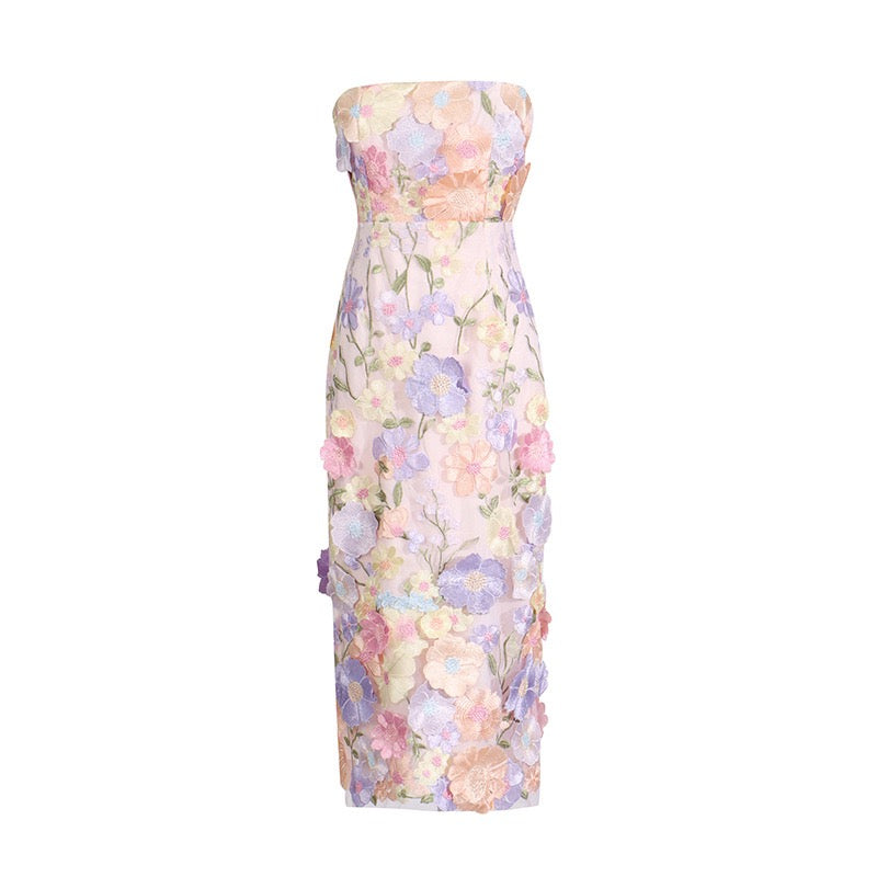 Floral Embroidered Slim Tube Dress