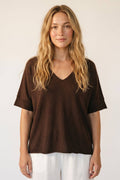 V-Neck Knit Top- Brown