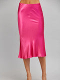 Satin Slip Midi Skirt- Fuchsia
