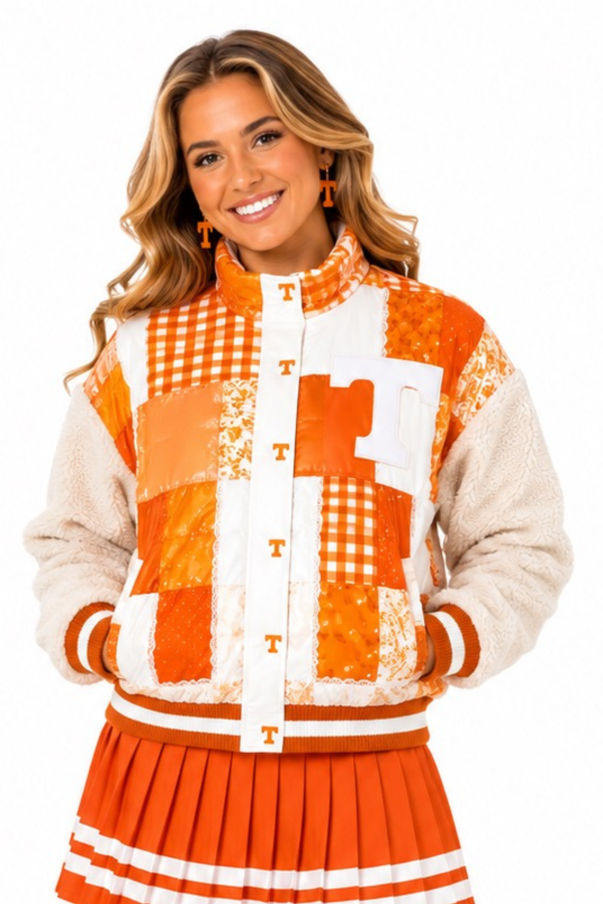 Tennessee Patchwork Sherpa Jacket- Orange/White