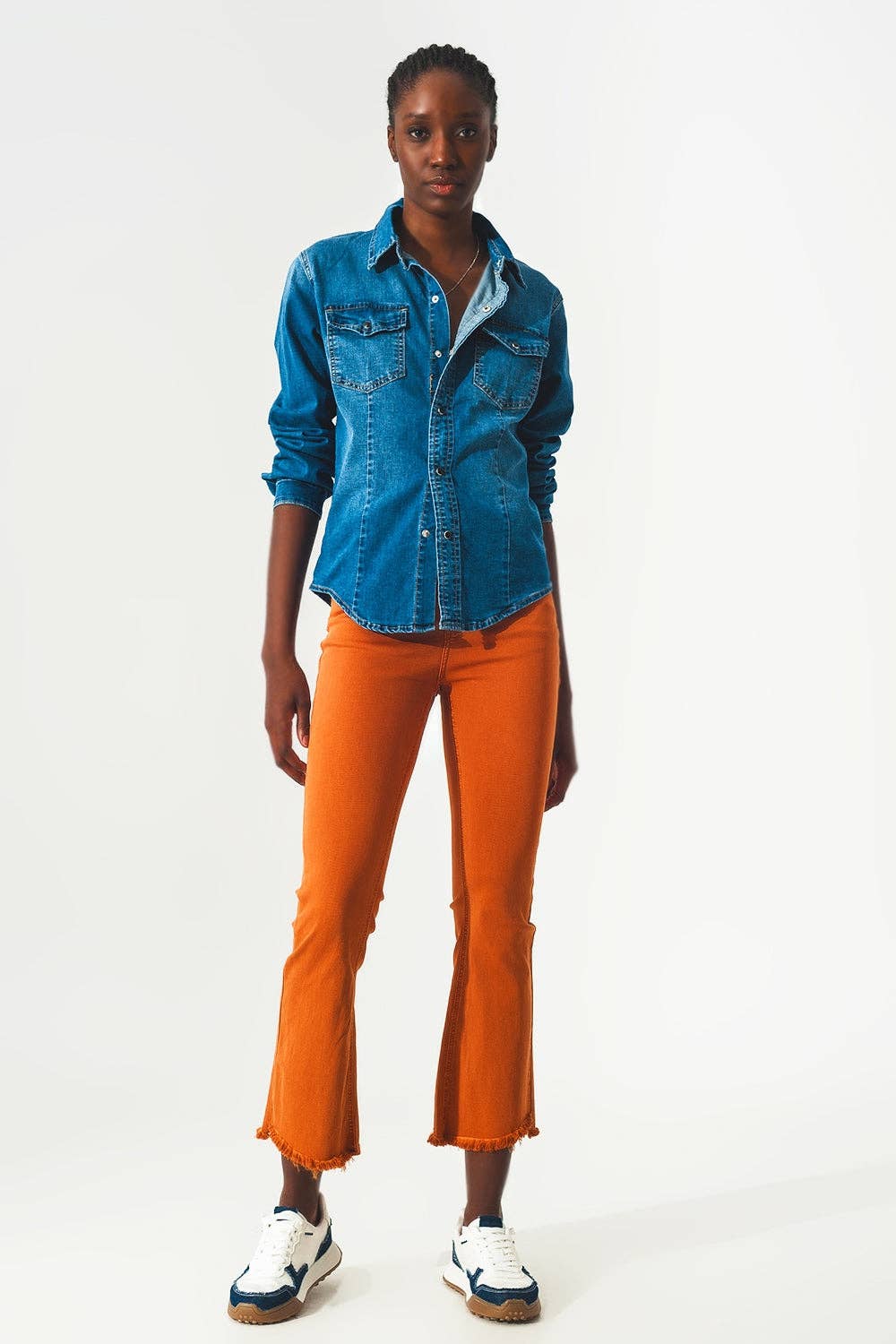 Flare Cropped Jeans- Orange