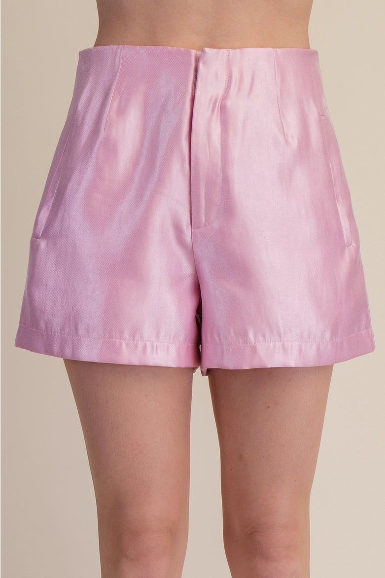 High Waist Glossy Fabric Shorts