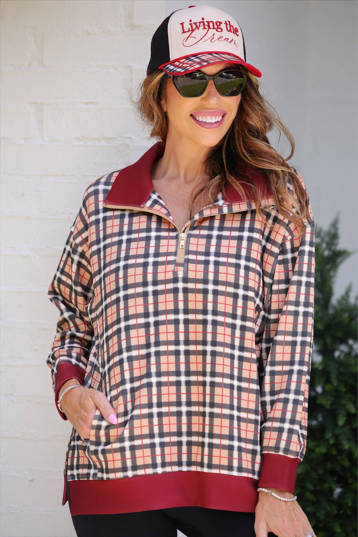 Quarter Zip Pullover- Multi Plaid