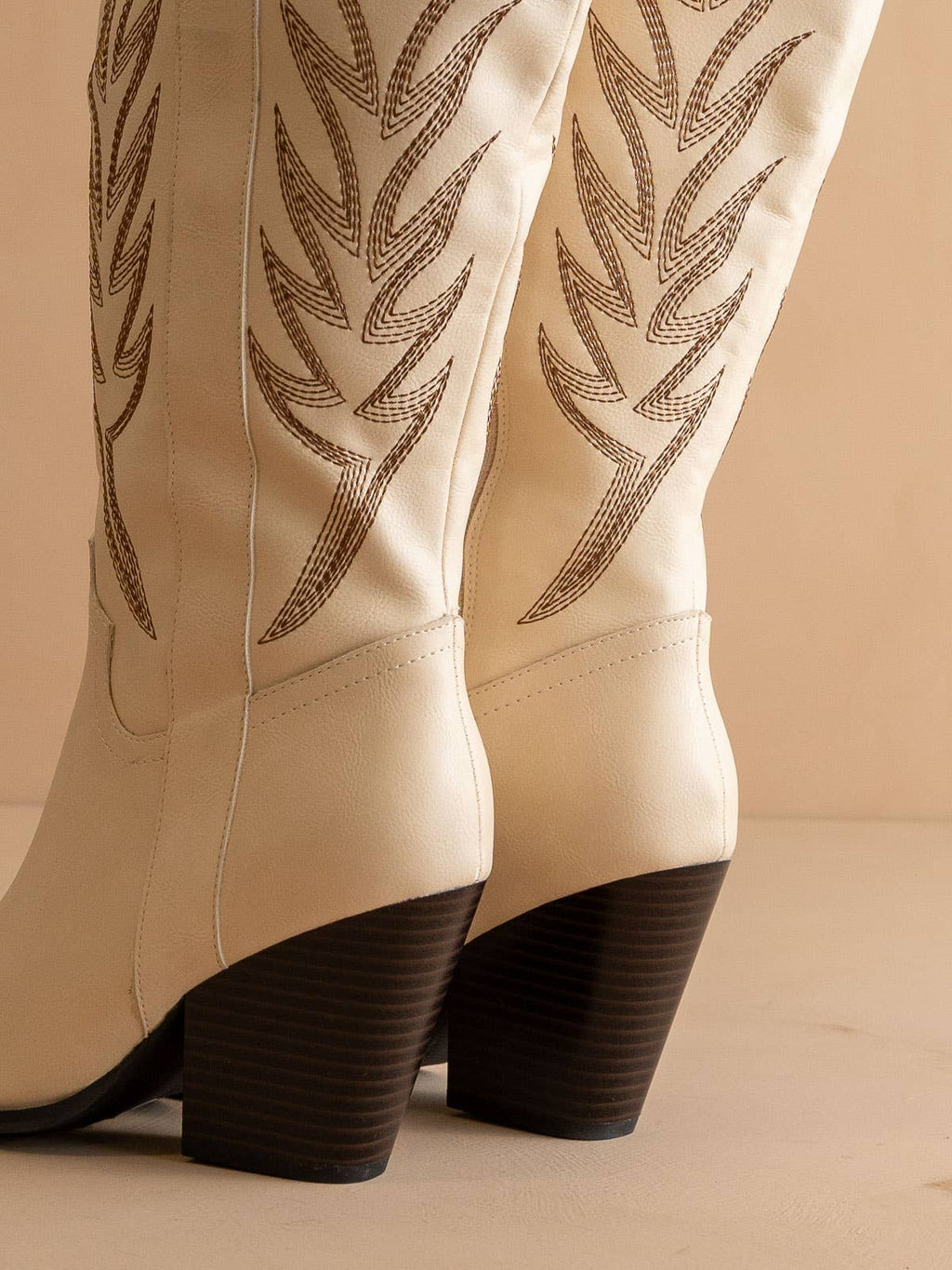 The Bronco Off White Knee High Cowboy Western Boot