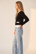 Fine Knit Cardigan- Black/White