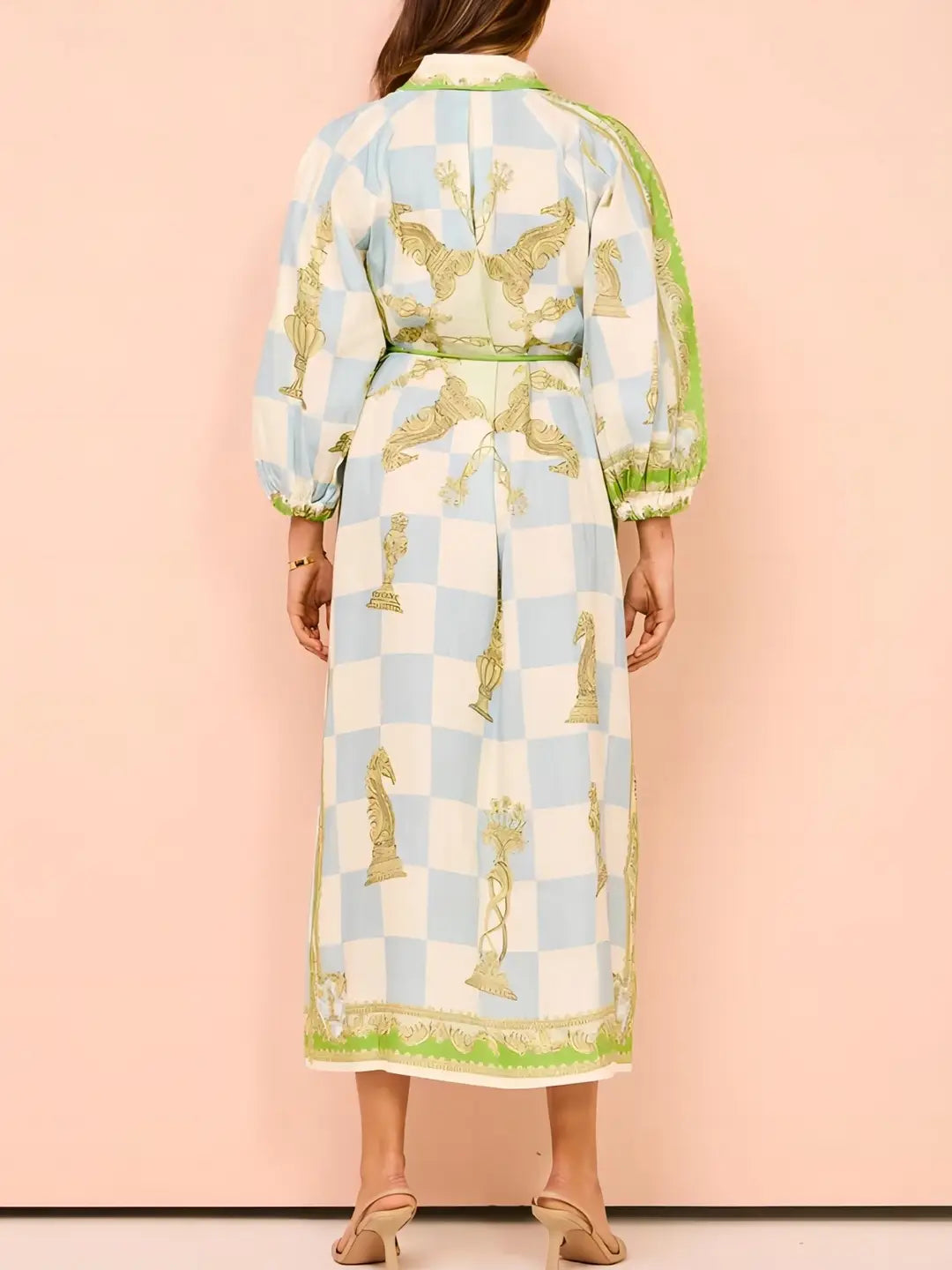 Resort Checkmate Print Belted Shirt Dress