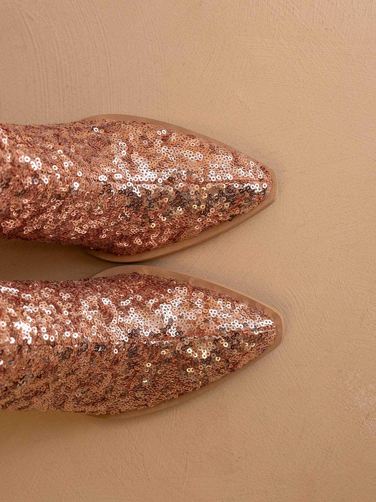 The Jewel Rose Gold Knee High Sequin Boot