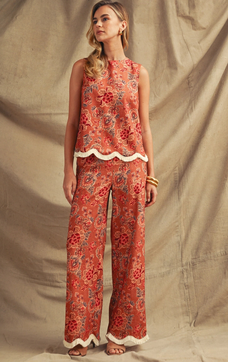Tapestry Print Fringe 2pc Set- Orange