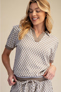 Short Sleeve Polo Top- Beige
