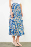 Satin Floral Skirt- Blue