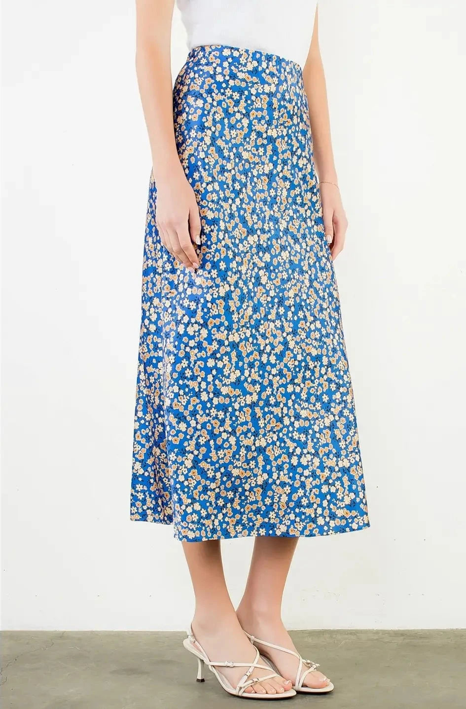 Satin Floral Skirt- Blue