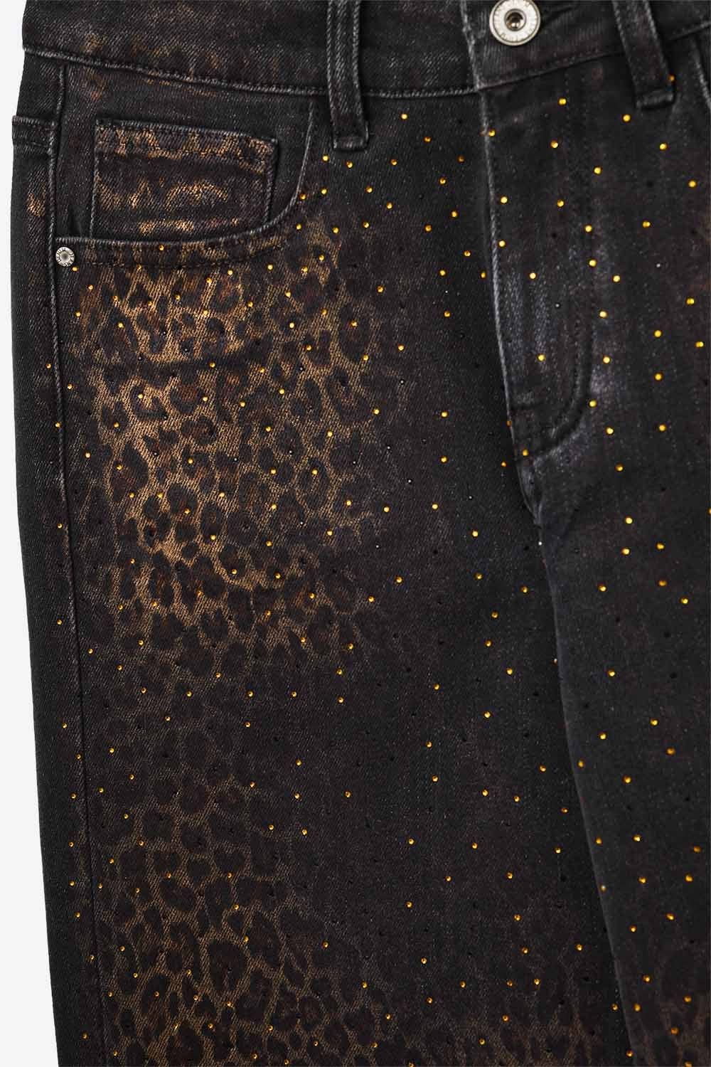 Leopard Print Straight-Leg Jeans- Black