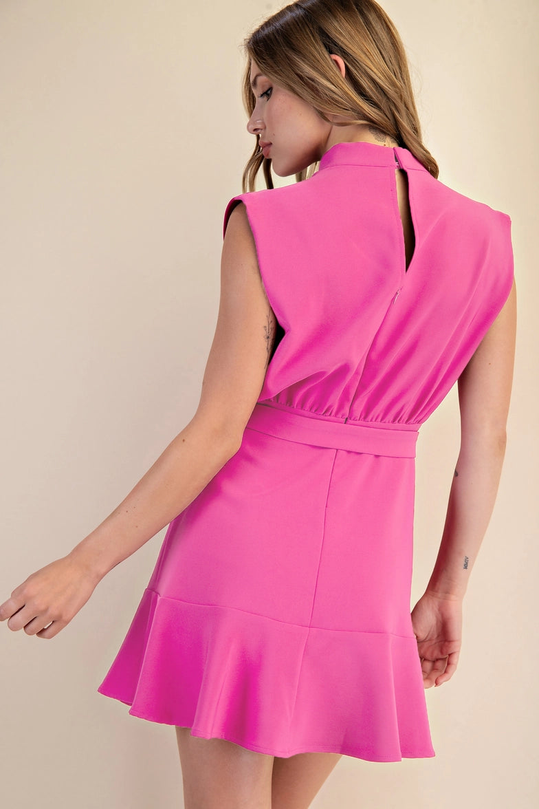 Cowl Neck Sleeveless Mini Dress- Pink