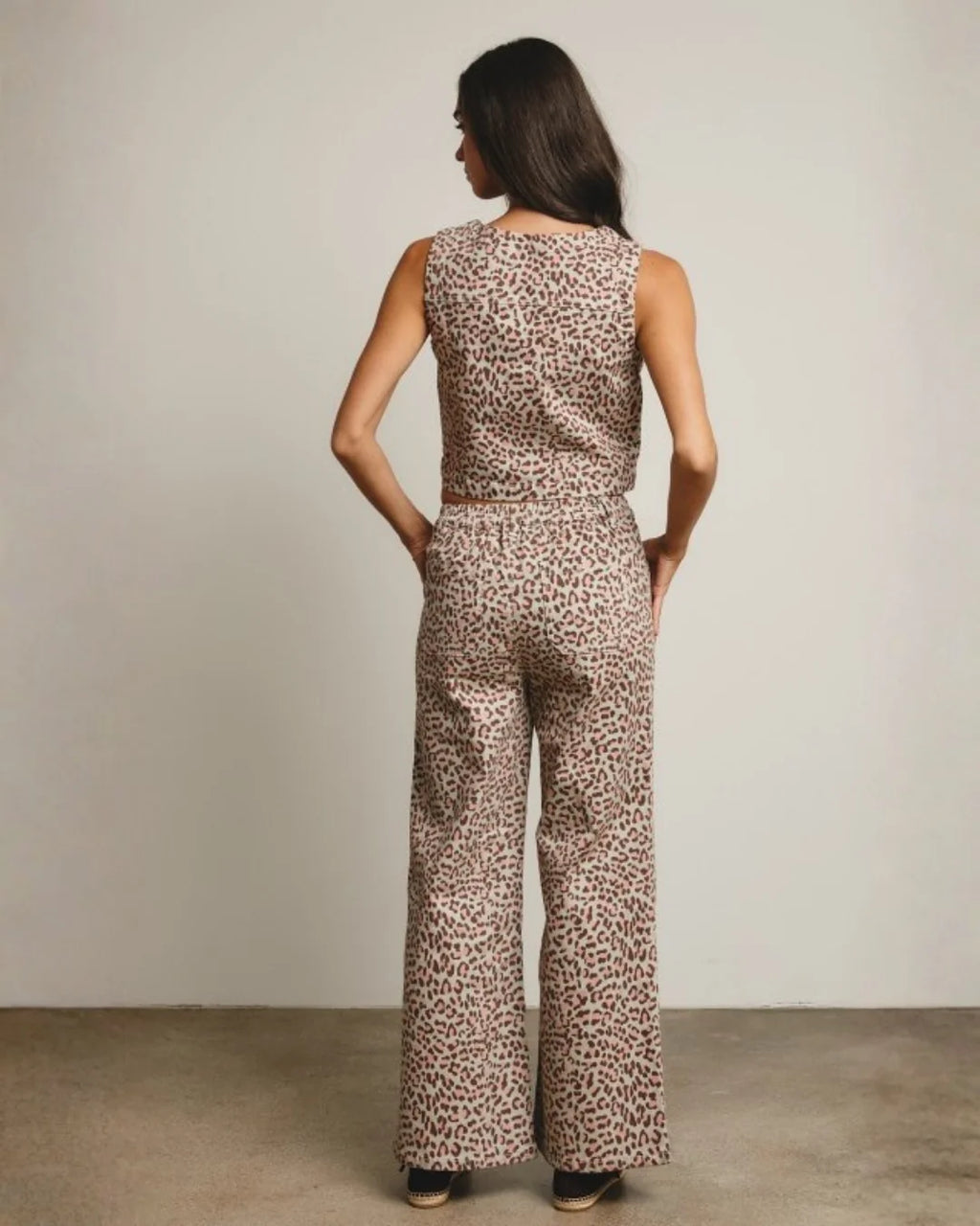 Cheetah Print Denim Two Piece Set