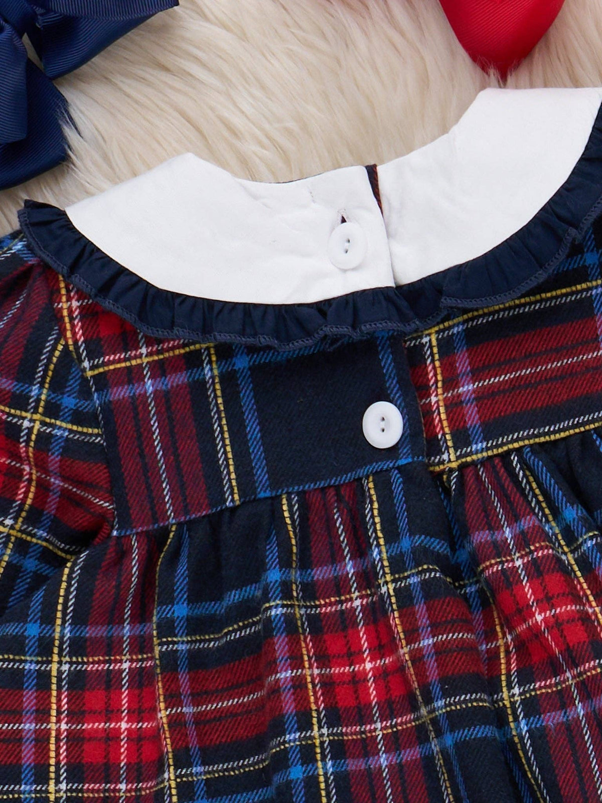 Christmas Reindeer Plaid Dress- Red/Blue