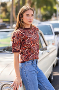 Paisley Pattern Short Sleeve Knit Top