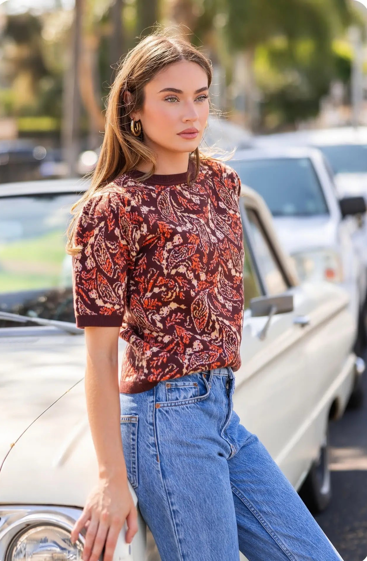 Paisley Pattern Short Sleeve Knit Top