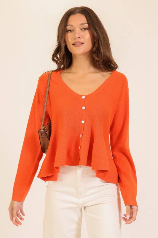 Flare Front Knit Cardigan- Orange