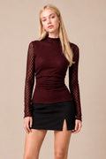 Rhinestone Knit Lace Top- Burgundy