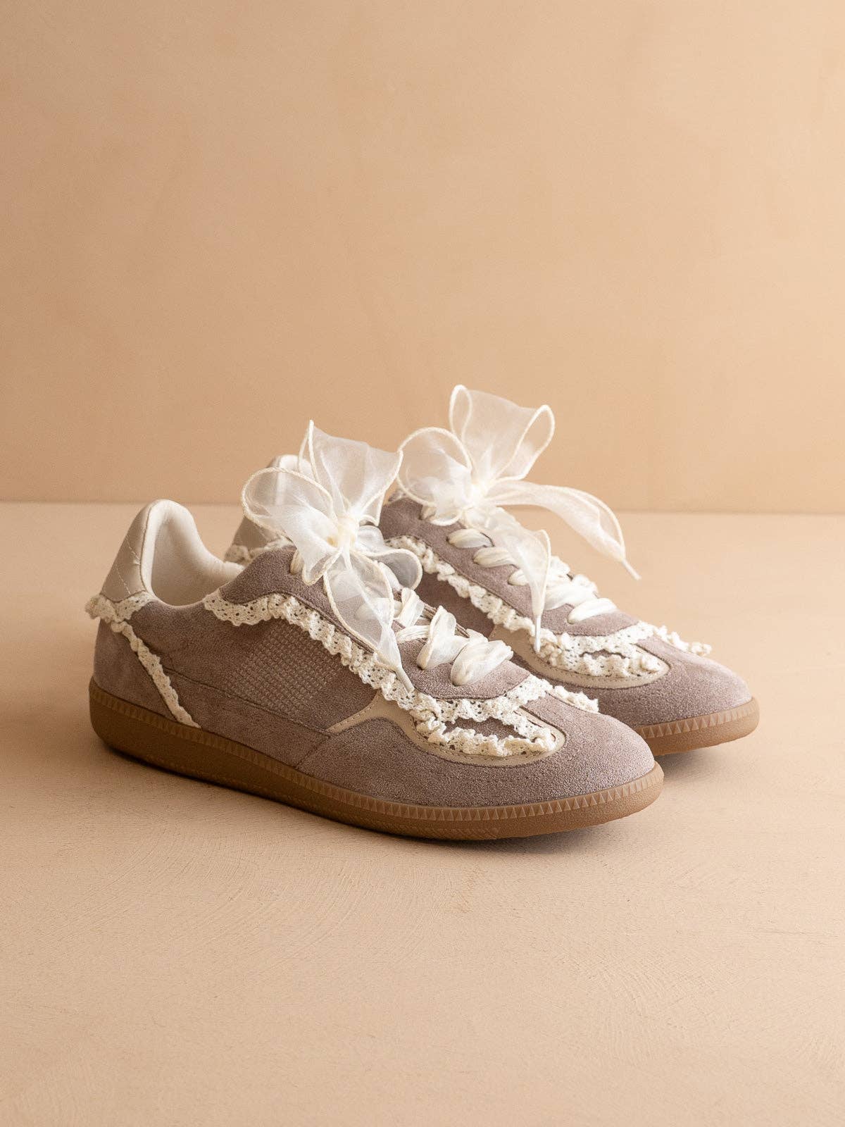 The April Dark Grey Lace-Trimmed Retro Sneaker