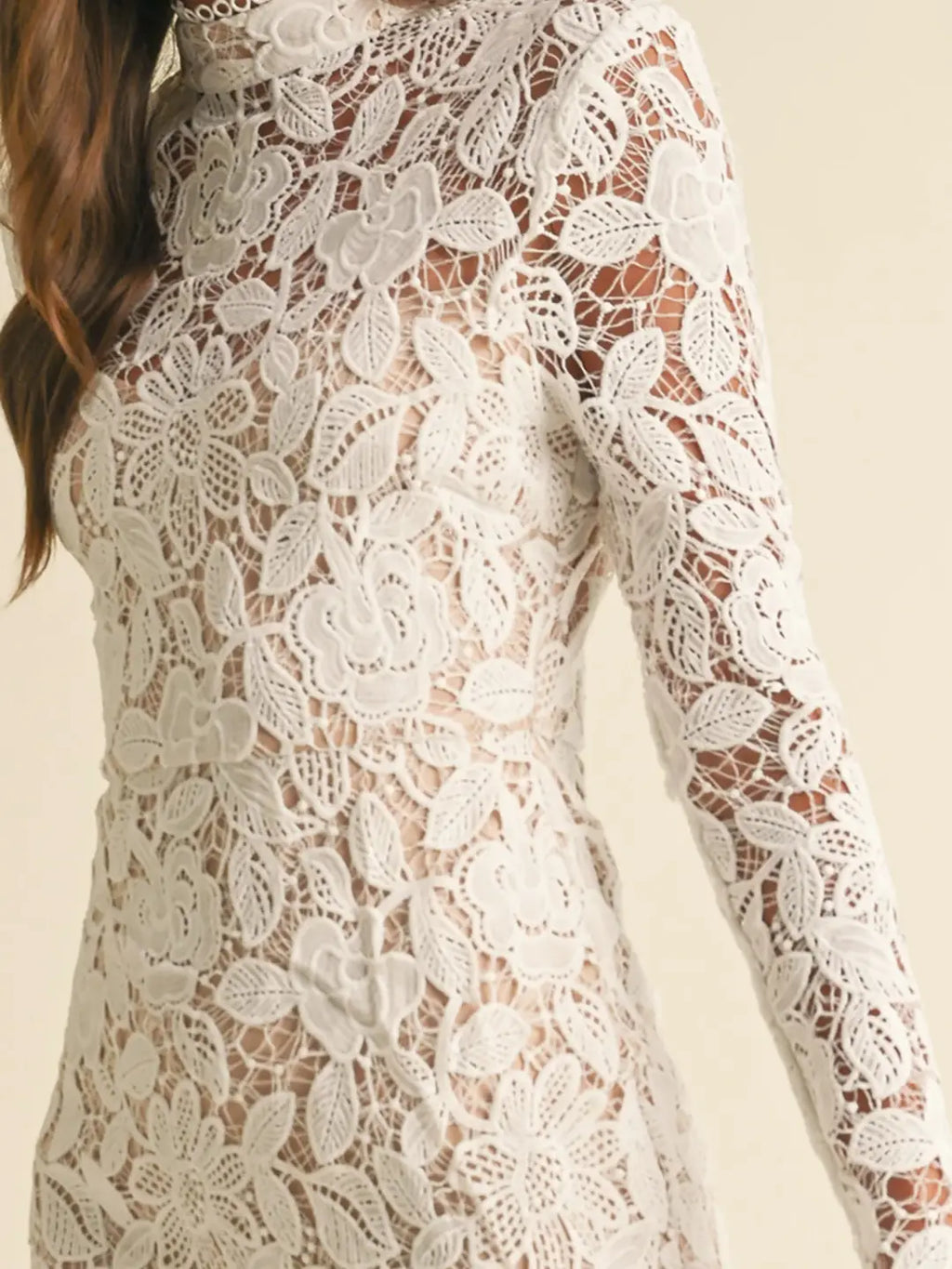 Floral Bridal Wedding Lace Midi Dress- White
