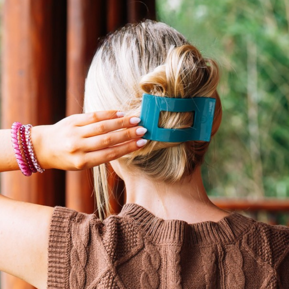 Teal With It Small Flat Rectangle Hair Clip