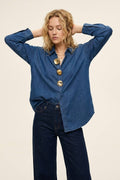 Denim Oversize Shirt with Gold Buttons- Blue