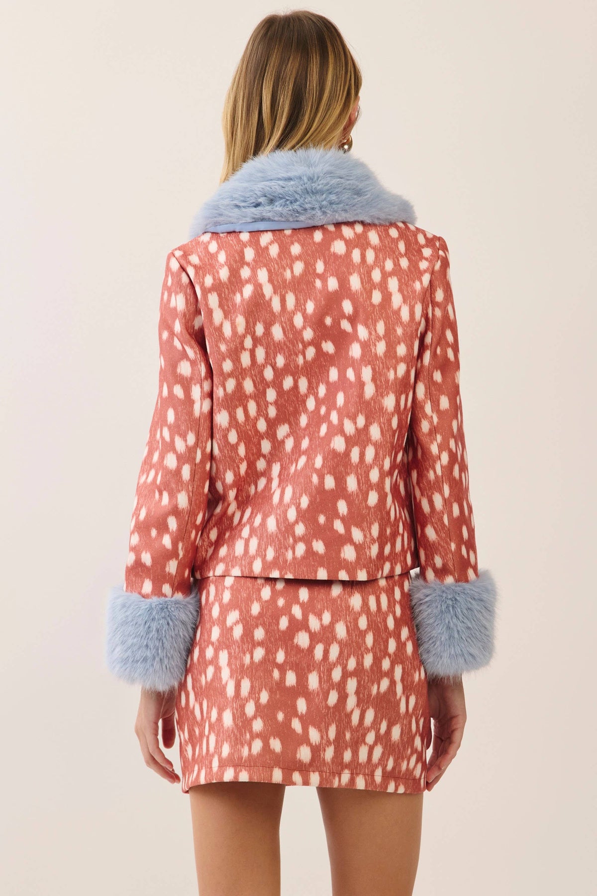 Faux Fur Trim Animal Print Jacket- Orange